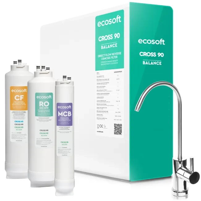 Ecosoft CROSS 90 Balance — système d'osmose inverse flux direct avec reminéralisation